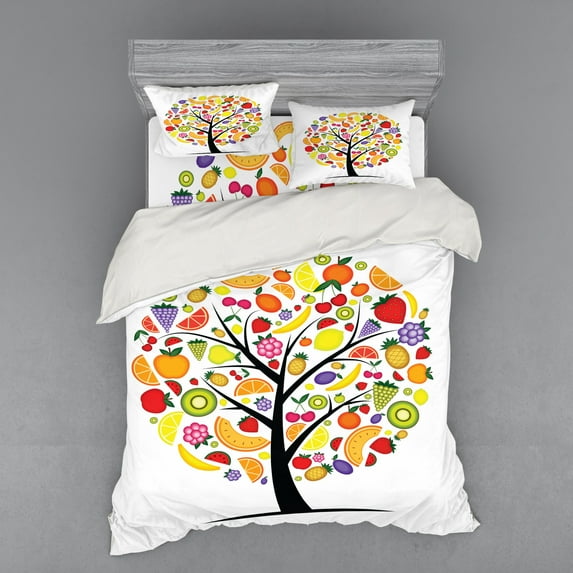 Ambesonne Fruit Bedding Set 4 Pcs, Vegetarian Tree Avocado, Queen, Multicolor