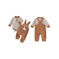 thumbnail image 2 of Cjfdfy Newborn Baby Boy Animal Overalls Fall Clothes Striped Long Sleeve Rompers And Embroidery Overalls Cute Country Baby Clothes Toddler Farm Winter Outfit 0-18 Months, 2 of 9