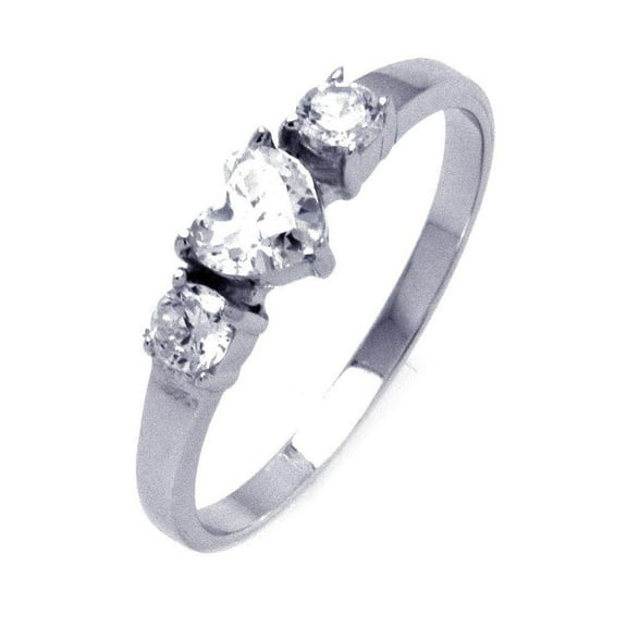 Sterling Silver 925 Rhodium Plated Past Present Future Heart Ring White Cubic Zirconia Female Size 6