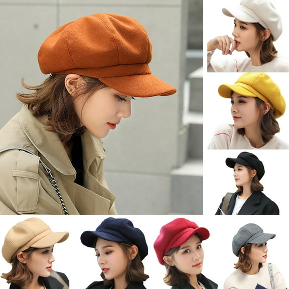 Cheers.US New Women Beret Newsboy Hat Cap for Ladies British Style Felt Solid Color Wide Brim Beret Winter Warm Peaked Cap Hat