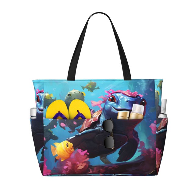 Easygdp Lively Cute Turtle Bolsa de Viaje de Playa de Gran Capacidad, Bolsa Tote Perfecta para la Playa, Escapadas de Fin de Semana y Viajes