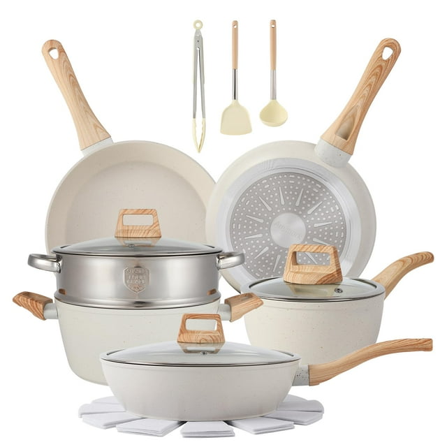 Juego de ollas y sartenes de 16 piezas Juego de utensilios de cocina antiadherentes con juego de cocina (blanco, 16 piezas)