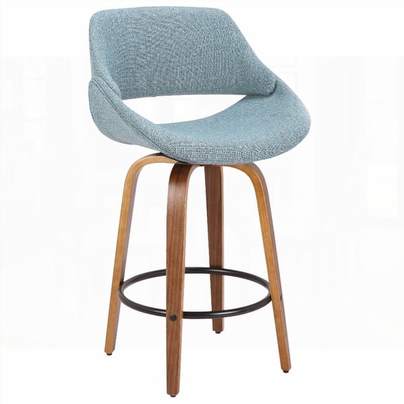 Mid-Century Modern 1-Piece Walnut and Blue Fabric Counter Stool by LumiSource