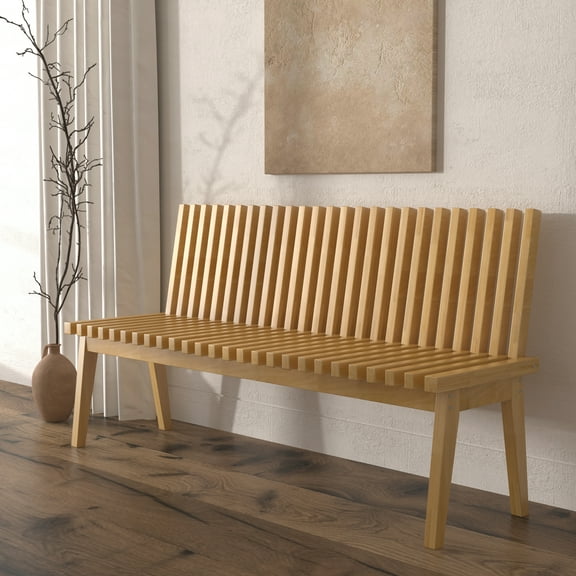 BALANBO 63" Solid Wood Entryway Bench with Foldable Back, 2-in-1 Dining Bench for Entryway, Dining Room, Bedroom, Balcony, Natural