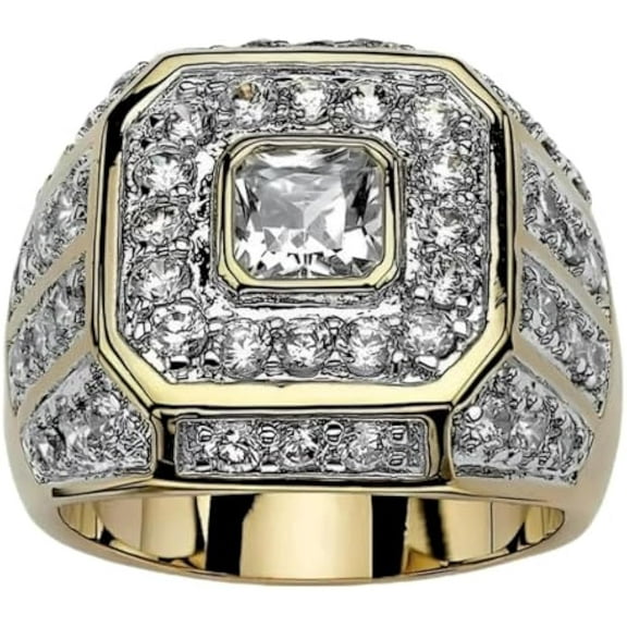 Men's Party Ring with Rhinestone Gems: Sparkling Simulated Ring, Alloy-crafted, Gold-Plated for Exquisite Shine - the Ideal Hip-Hop Style Accessory for Social Events & Daily Wear