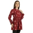 thumbnail image 3 of Moomaya Printed Womens Full Sleeve Tunic Mandarin Collar Fit & Flare Long Top, 3 of 7