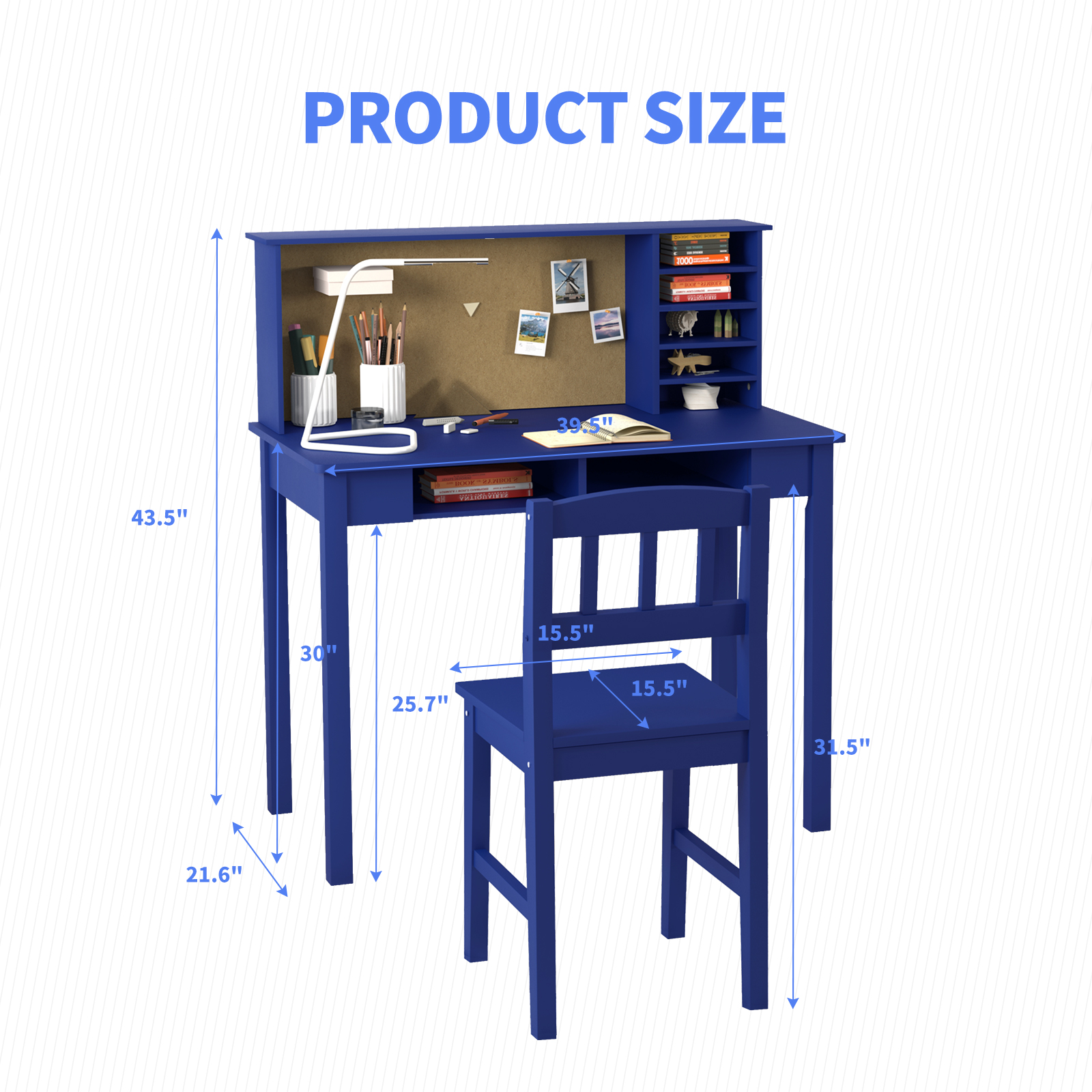 Mjkone Kid's Study Desk with Chair, Wooden Study Table with Hutch