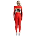 thumbnail image 5 of TiaoBug Womens Race Car Driver Long Sleeve Jumpsuit Catsuit Full Bodysuit Halloween Racer Jumper Costume Red S, 5 of 7