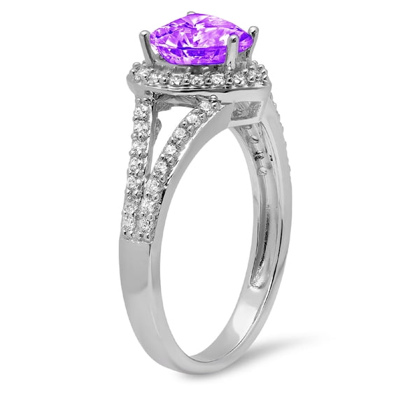 1.49 ct Heart Cut Natural Amethyst Halo Engagement Ring for Women in 18K White Gold