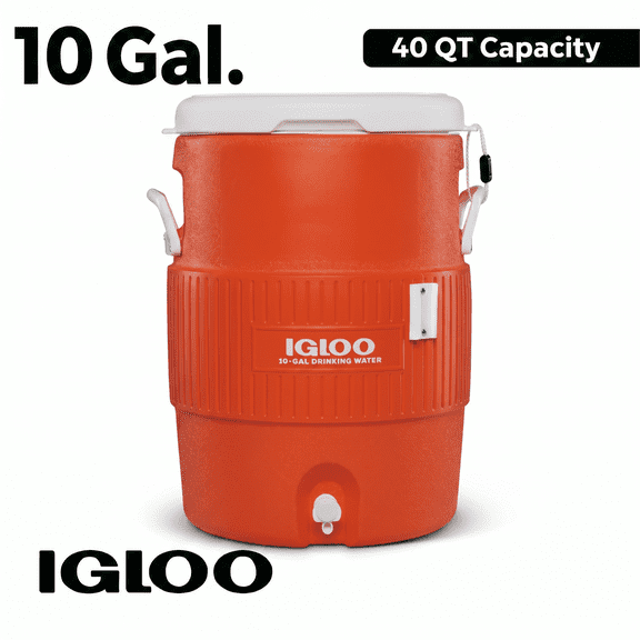 Igloo 10-Gallon Seat Top Water Jug with Cup Dispenser - Orange