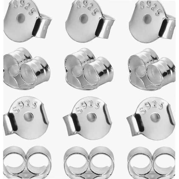 S925 Sterling Silver Earring Backs Replacements for Posts, 12Pcs/6Pairs Pierced Earring Backings Secure for Studs, Hypoallergenic Safety Round Butterfly Metal Earing Stoppers 6.2X6.0X3.6mm