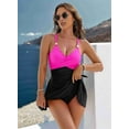 thumbnail image 4 of Womens Swimsuit Tummy Control Bathing Suit Gold Metal Tie Knot 2025 Swim Dress Rose Red+Black S, 4 of 6