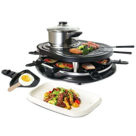

Total Chef 8 Person Raclette Fondue Set Electric Indoor Grill Black