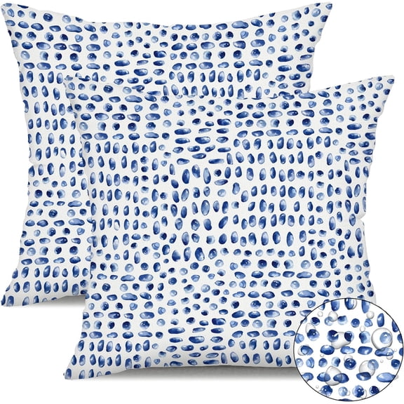 Outdoor Pillow Covers 18x18 Inch Set of 2 Dense Blue Polka Dot Decor Waterproof Throw Pillow Covers Farmhouse Outdoor Waterproof Pillow Covers Decor for Patio Funiture Garden Sofa Couch