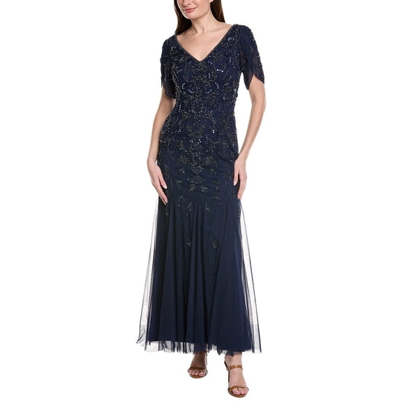 Adrianna Papell womens Beaded Mermaid Gown, 0, Blue