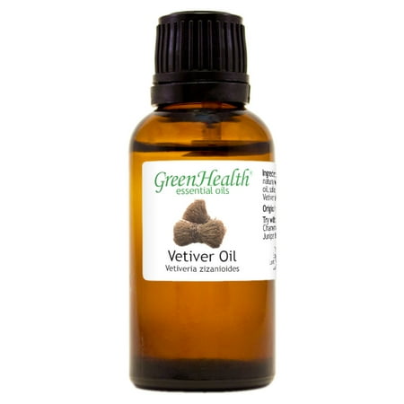 Vetiver Essential Oil - 1 fl oz (30 ml) Glass Bottle w/ Euro Dropper - 100% Pure Essential Oil by GreenHealth