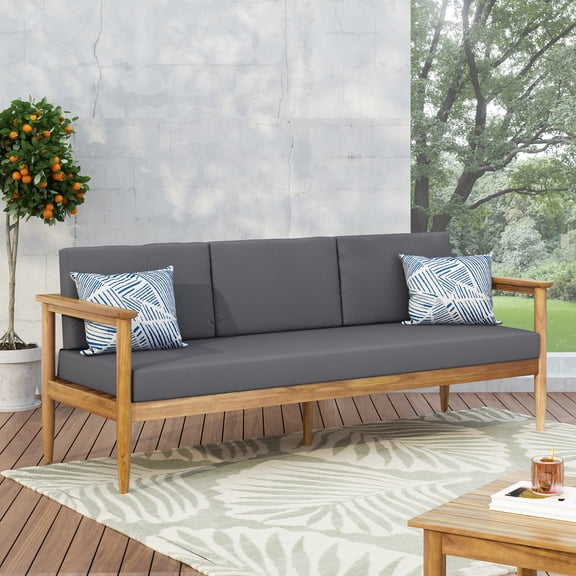 Outdoor Sofa, GAVIN 3 SEATER, Dark Grey Patio Furniture,Wood Fabric Outdoor Sectional, Garden & Outdoor & Patio Furniture Patio Seating
