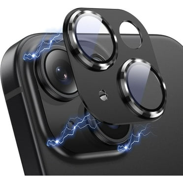 for iPhone 15/iPhone 15 Plus Camera Lens Protector,[Drop Protection][Scratch Resistant] Aluminum Alloy Metal Tempered Glass Camera Cover, Case Friendly Lens Protector -Black