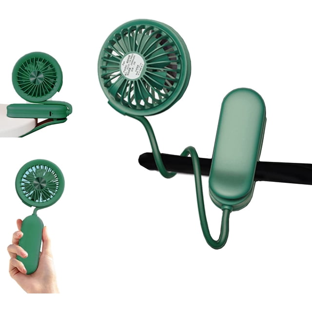 Miniventilador portátil 3 en 1 de mano, con clip o para cochecito, recargable por USB, para bebés, estudiantes, oficinas, hombres y mujeres, multifunción, pequeño ventilador personal (verde)