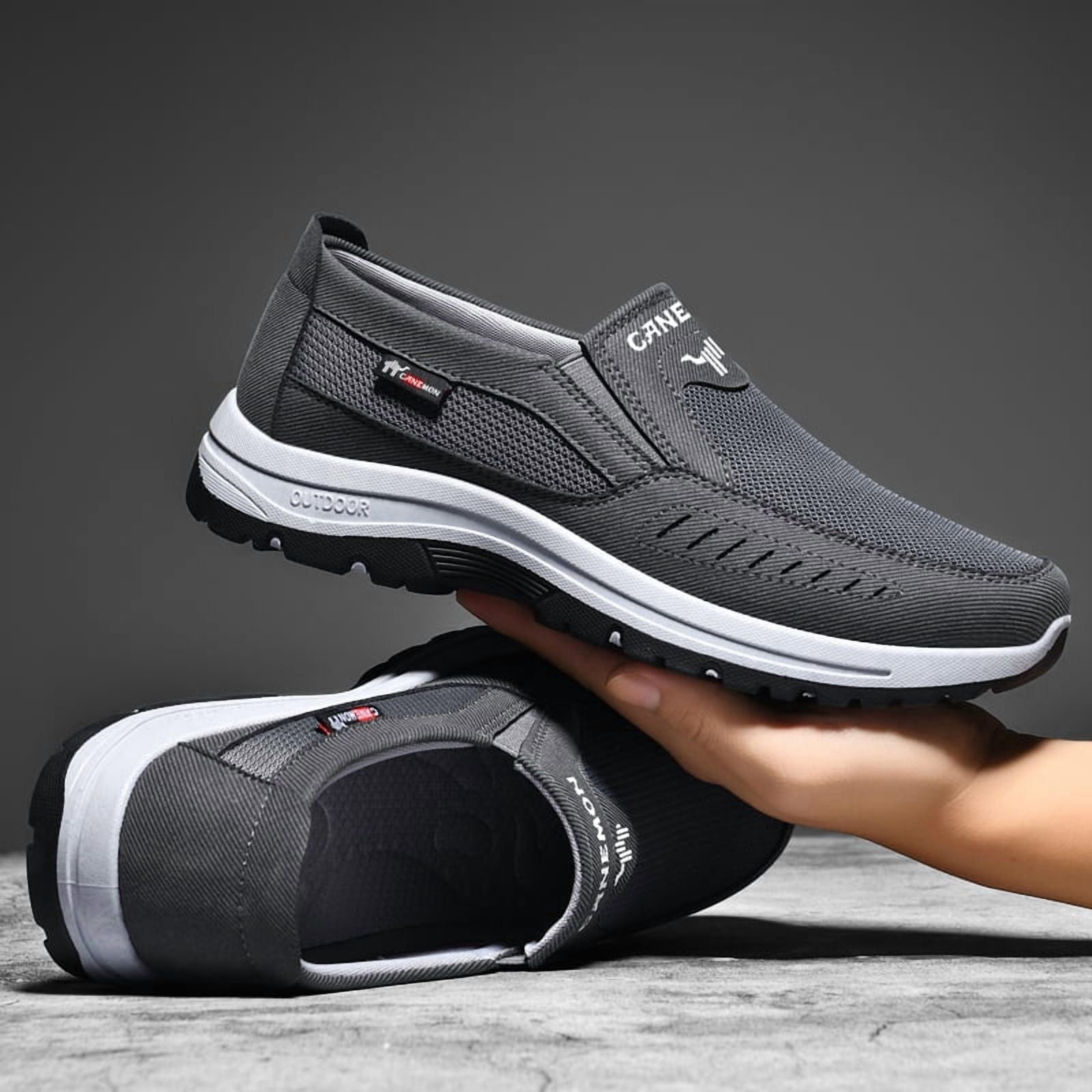 CANEMON Men's Slip-on Mesh Walking Shoes, Breathable Comfortable Casual Outdoor Hiking Sneakers