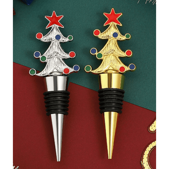 LOLIPPYY 2-Pack Holiday Wine Bottle Stoppers in Christmas Tree Design - Metal Sealers for Wine Preservation, Perfect Xmas and Thanksgiving Party Favors