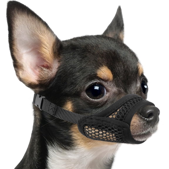 Mesh Muzzle for Short Snout and Small Medium Dogs Anti-Biting, Focus on Brachycephalic Dogs like Chihuahua Pomeranian, Breathable Fabric, Opening Front, Allow Panting, for Grooming Vet Visits