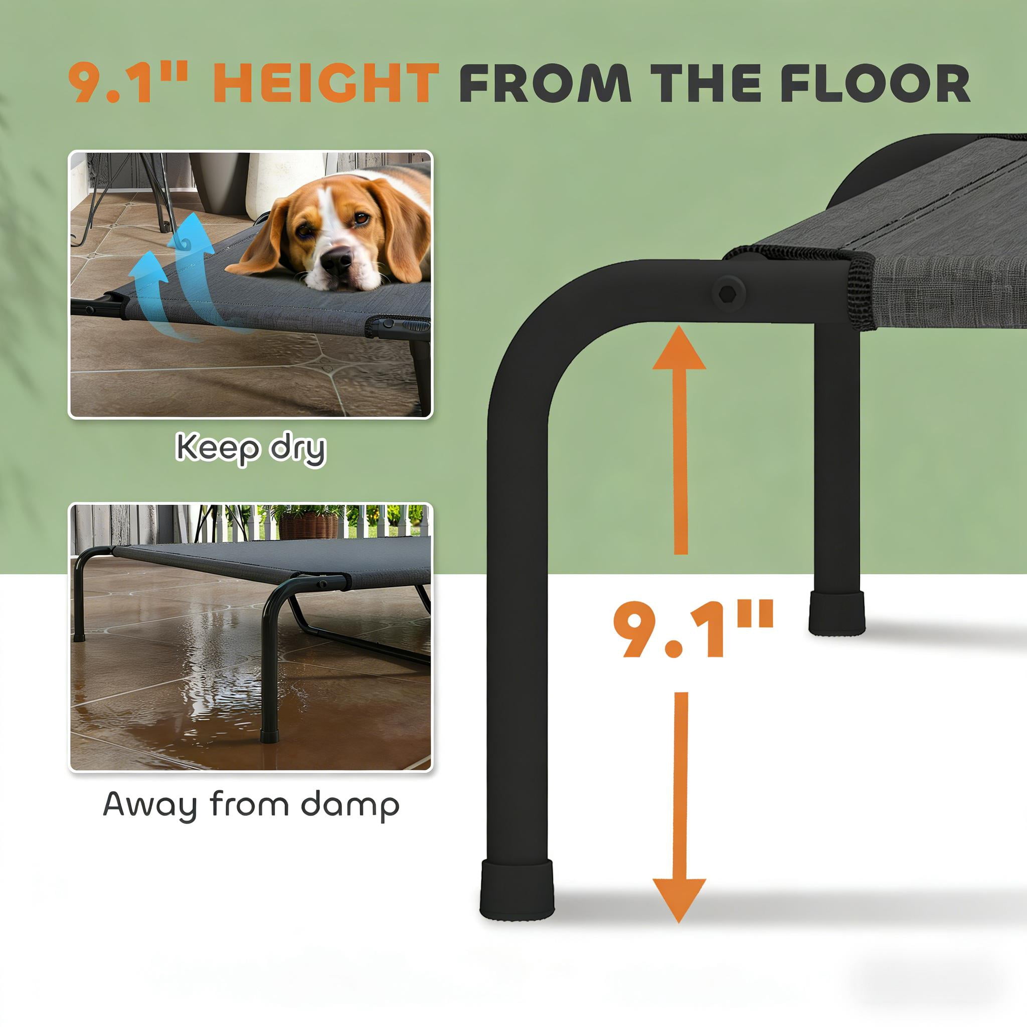 59.8" Elevated Dog Bed, 9.1" Raised Breathable Teslin Mesh Pet Bed, Φ0.9" Powder-Coated Steel Frame Support, Indoor Outdoor Chew Resistant Dog Cot for Large Dogs Up to 149 lbs