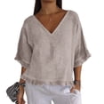 thumbnail image 6 of Summer Sales Womens Summer Tops Cute Lightweight Cotton‑Linen 3/4 Sleeve Summer Casual Blouse Oversized Tshirts for Women Under 12$, 6 of 7