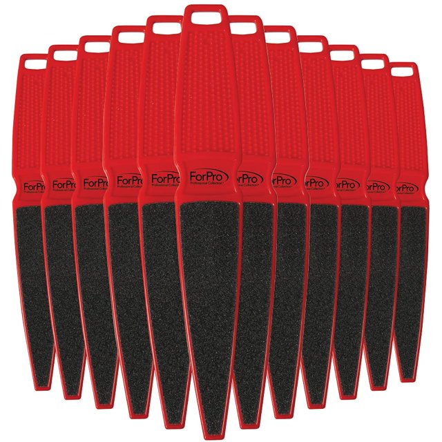 ForPro Professional Collection Lima de pedicura para pies de doble cara para talones, desechable y desinfectable, grano 80/120, color rojo, paquete de 12