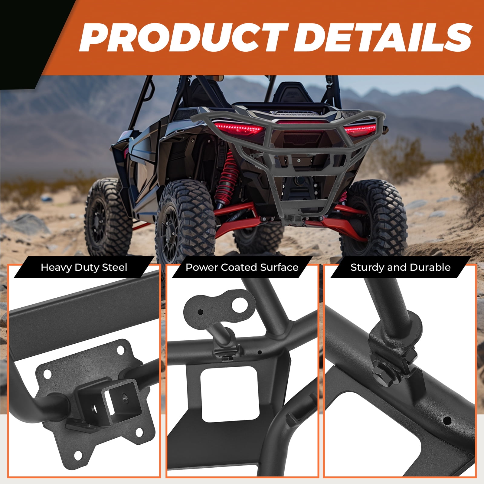 Kojem UTV Rear Bumper for 2014-2023 4WD Polaris RZR XP 1000/4 1000 Protect Rear End Heavy Duty