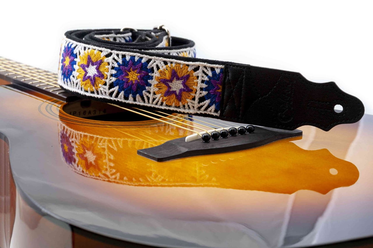 RightOn! Straps Crochet Guitar Strap | Vintage-Inspired Vegan Leather Strap - White