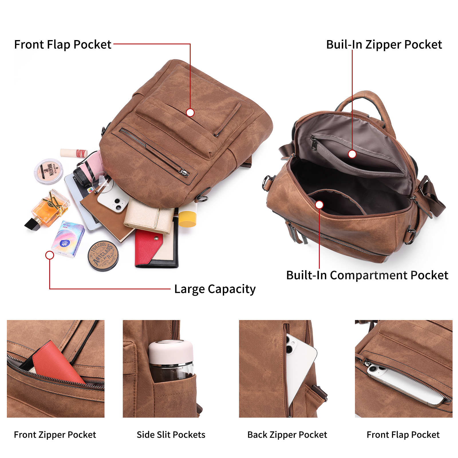 GOIACII Women's Leather Anti-Theft Travel Backpack photo 4