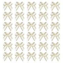 Mini Metallic Edge Ribbon Bow. 22x23mm Satin Gold Edge Ribbon Bow Appliques for Crafts DIY Hair Bows Sewing Wedding Party Christmas Decoration, (Pack of 50, White)