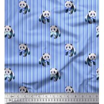 Soimoi Blue Cotton Voile Fabric Panda & Stripe Print Sewing Fabric Yard 42 Inch Wide