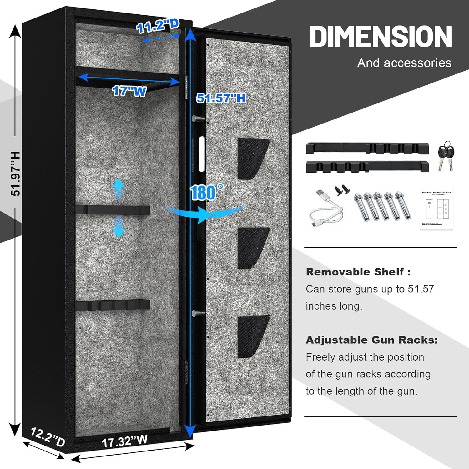 EMAXEE 7-8 Biometric Gun Safe , Large Gun Safes for Home  and Pistols with Upgraded Control Panel and LED Light, Quick Access Fingerprint Gun Cabinet with Removable Shelf and Gun Racks…