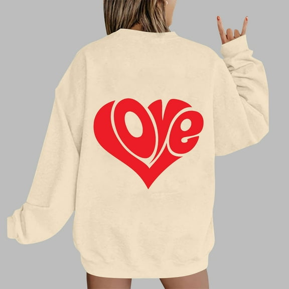Xixinqiwan Women Valentine's Day Long Sleeve Shirt,Women Love Heart Graphic Pullover Sweatshirt Long Sleeve Casual Valentines Gifts Pullover Tops