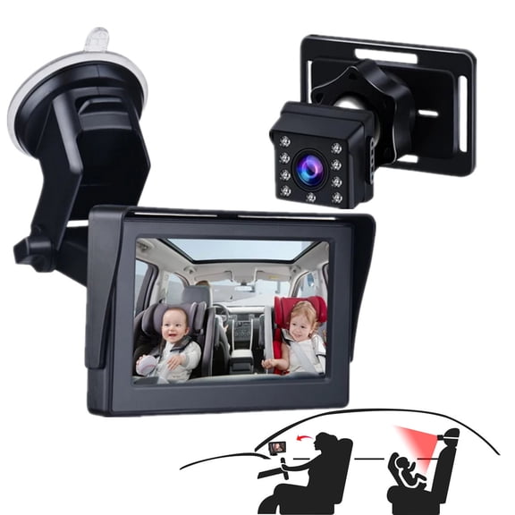 Baby Car Back Seat Camera, 4.3" HD 1080P Monitor Screen Camera Night Vision Infant Mirror