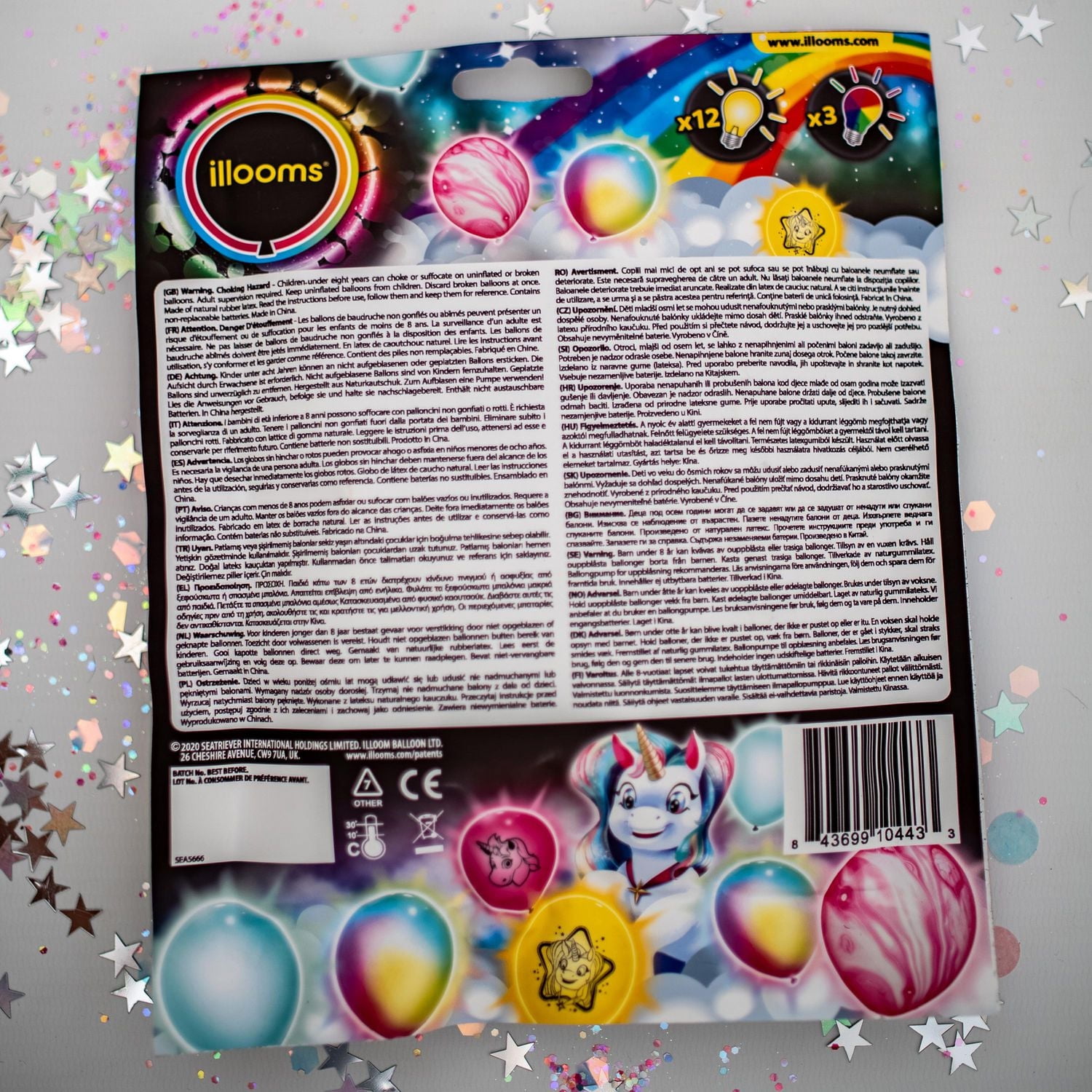 illooms Unicorn LED light up balloons 15PK, Pack of 15