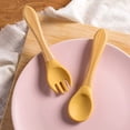 thumbnail image 3 of Baby Feeding Spoon, Bamboo Wood and Silicone Baby Fork and Spoon - Soft Curved Silicone Tip Spoons - Suitable for Baby and Toddlers Forked Spoone（Yellow）, 3 of 5