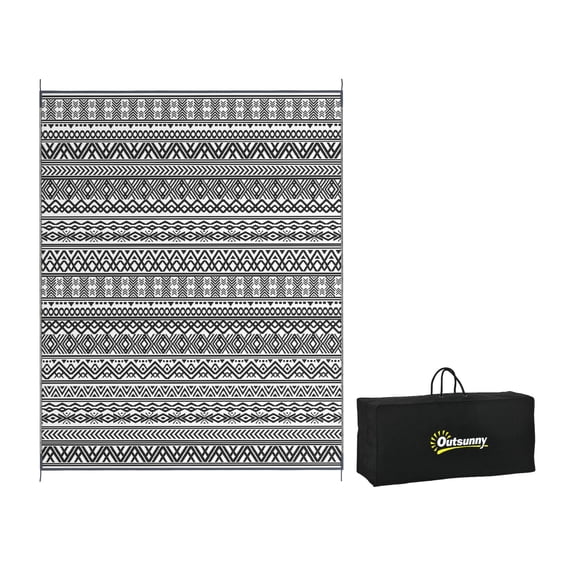 Outsunny Reversible Outdoor Rug, 8' x 10' Waterproof Plastic Straw Floor Mat, Portable RV Camping Carpet with Carry Bag, Large Floor Mat for Backyard, Deck, Picnic, Beach