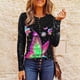 thumbnail image 2 of Blusa de manga larga con botones de empalme y lentejuelas para mujer, blusa holgada con estampado de mariposa y costuras, Tops tipo túnica con lentejuelas Pompotops gfhjh16608, 2 of 5