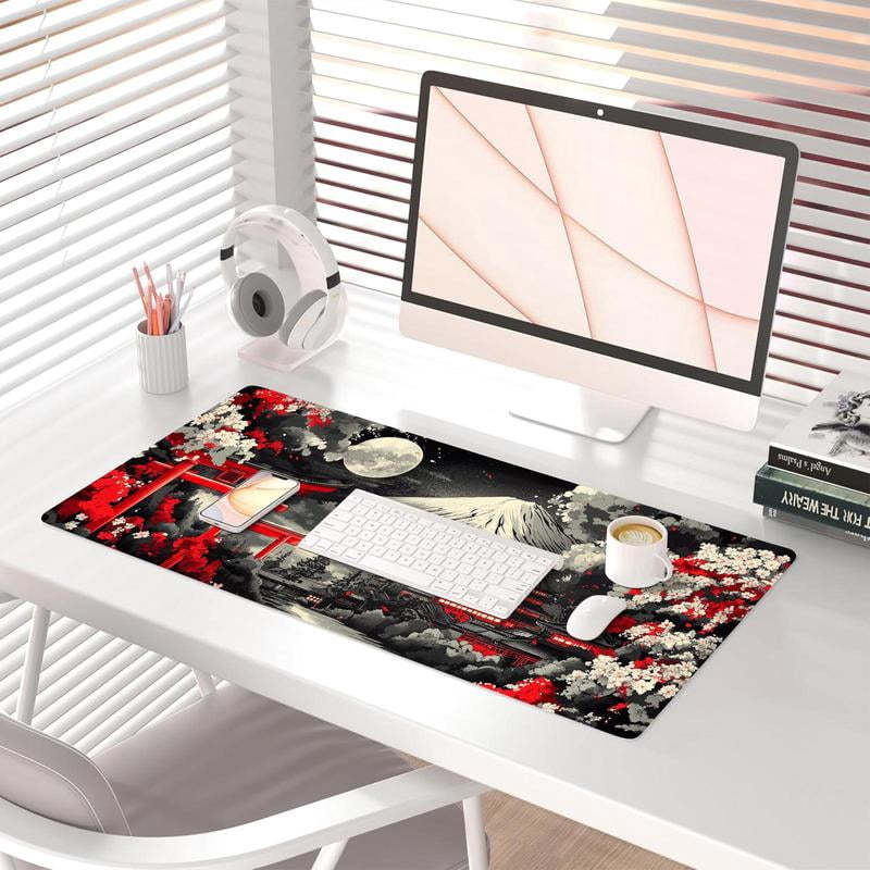 HELLOYOUNG 40x90cm Japanese Abstract Art Mouse Pad, Rectangular Gaming Mouse Mat, Non-Slip Rubber Base, Waterproof Surface for Office Home Desk, Premium Stitched Edges, Ideal Christmas Gift