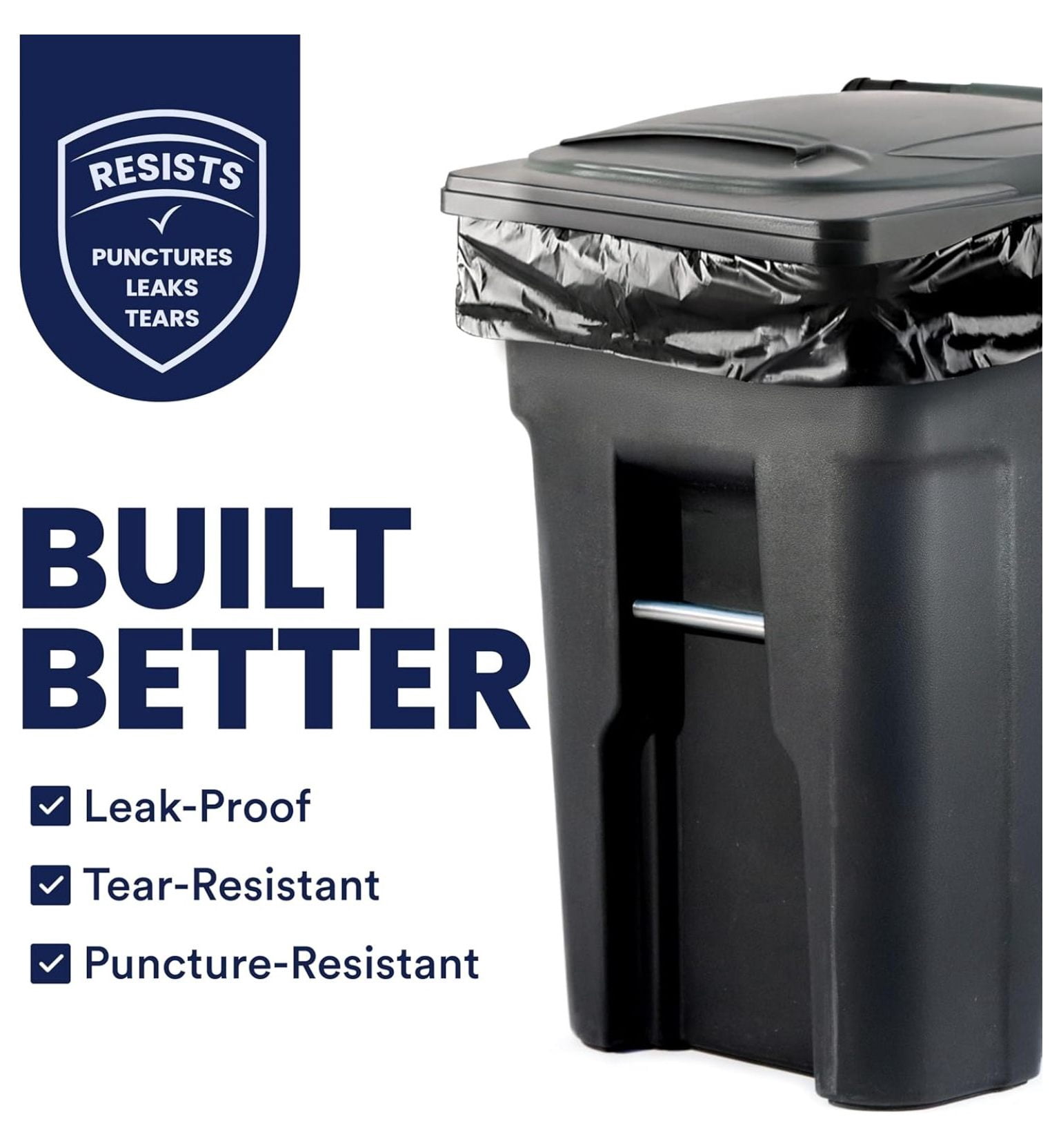 95-96 Gallon Trash Bags Heavy Duty - 50 Count - Puncture Resistant Garbage Bags for Rollaway Cans & Drums - Durable Large Plastic Bags