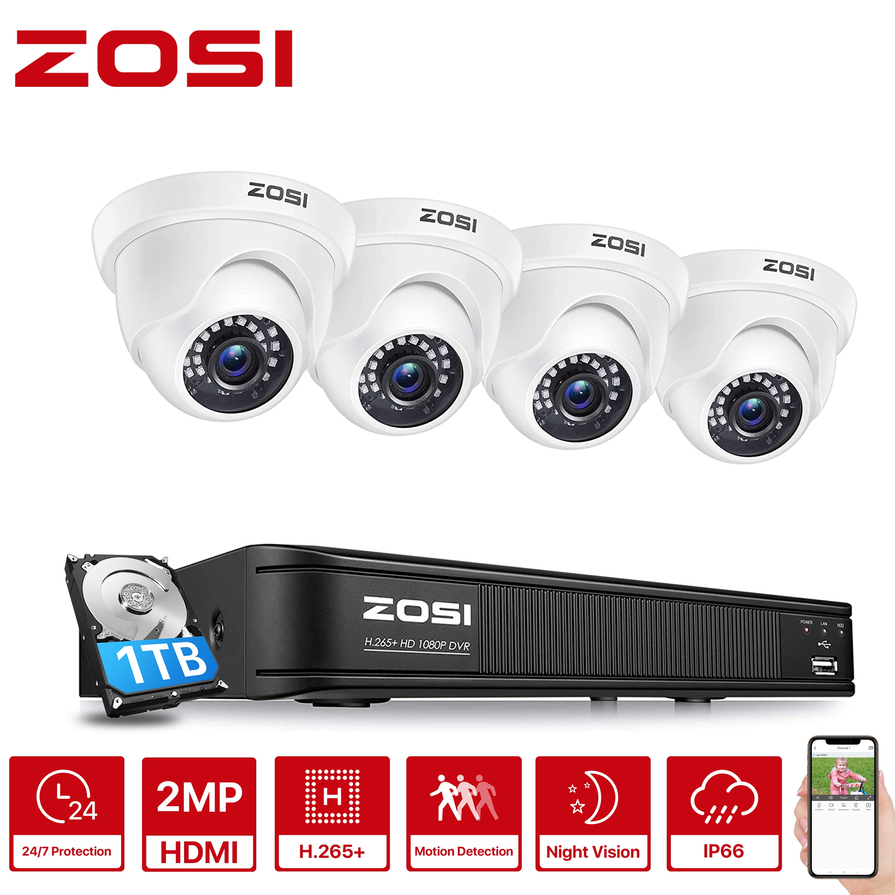 ZOSI 8CH HD HDMI DVR CCTV 1080P Security Camera Outdoor System Motion Detection 
