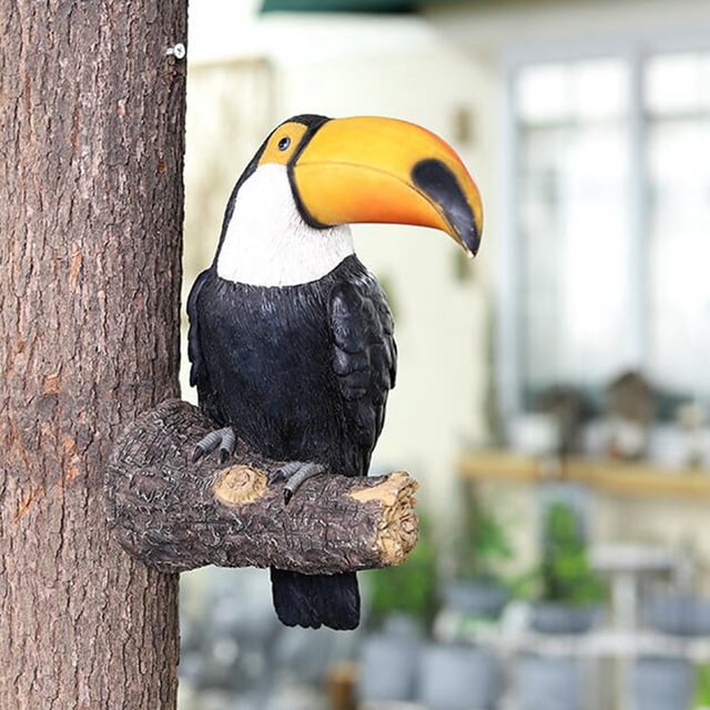 Estatuil de pájaro de resina Tucan árbol Hugger estatua de jardín, escultura de piezaza de Animal ornamentos de árbol CUTICAT Figura de pájaro en miniatura