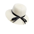thumbnail image 3 of Women Fisherman Straw Hat Foldable Sun Protection Casual Bowknot (White), 3 of 5