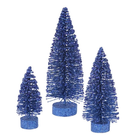 set of 3 blue glittered snow bottle brush artificial set of 3 blue glittered snow bottle brush artificial