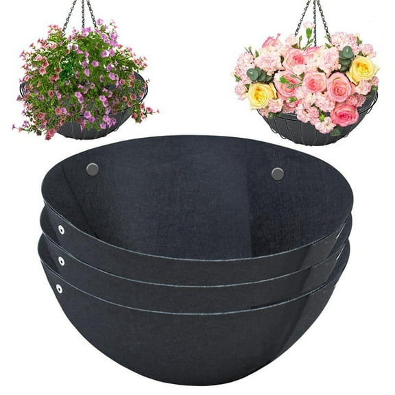 6PCS 14/16 Inch Hanging Flower Basket Liners Fabric Hanging Plant Liners Round Planter Liners Non-Woven Black Felt