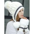thumbnail image 3 of PIKADINGNIS Women Girls Warm Winter Hats Gloves Set Soft Knitted Fuzzy Thick Pom Pom Bearies Fleeze Lined Slouchy Cap, 3 of 6