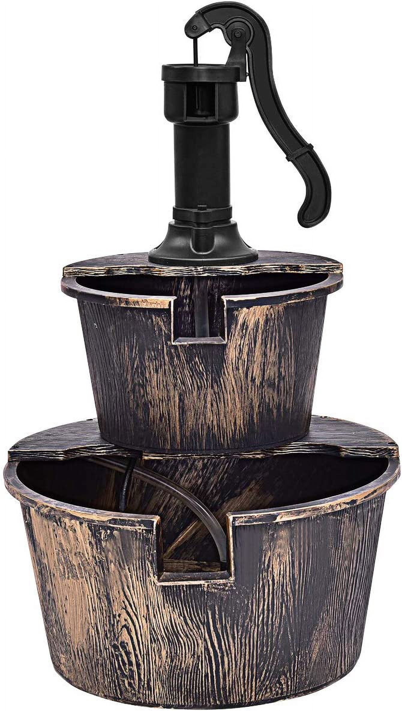 CHTER Water Fountain Outdoor, 2-Tier Barrel Cascading Waterfall Fountain with Electric Pump for Garden Patio Deck Backyard Decor, Rustic Freestanding Water Feature